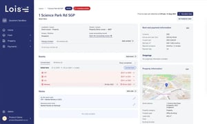 LOIS lease details dashboard showing payments, events and property information